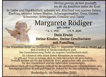 Traueranzeige von Margarete Rödiger von OF