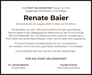 Traueranzeige von Renate Baier von OF