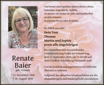 Traueranzeige von Renate Baier von OF