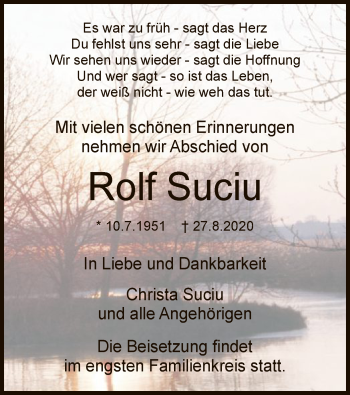 Traueranzeige von Rolf Suciu von OF