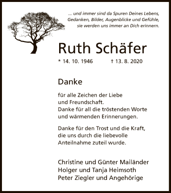 Traueranzeige von Ruth Schäfer von OF