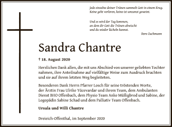 Traueranzeige von Sandra Chantre von OF