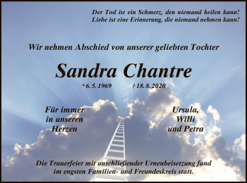 Traueranzeige von Sandra Chantre von OF