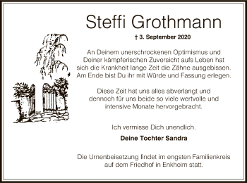 Traueranzeige von Steffi Grothmann von OF