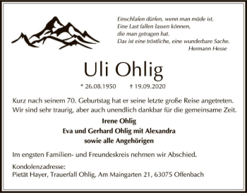 Traueranzeige von Uli Ohlig von OF