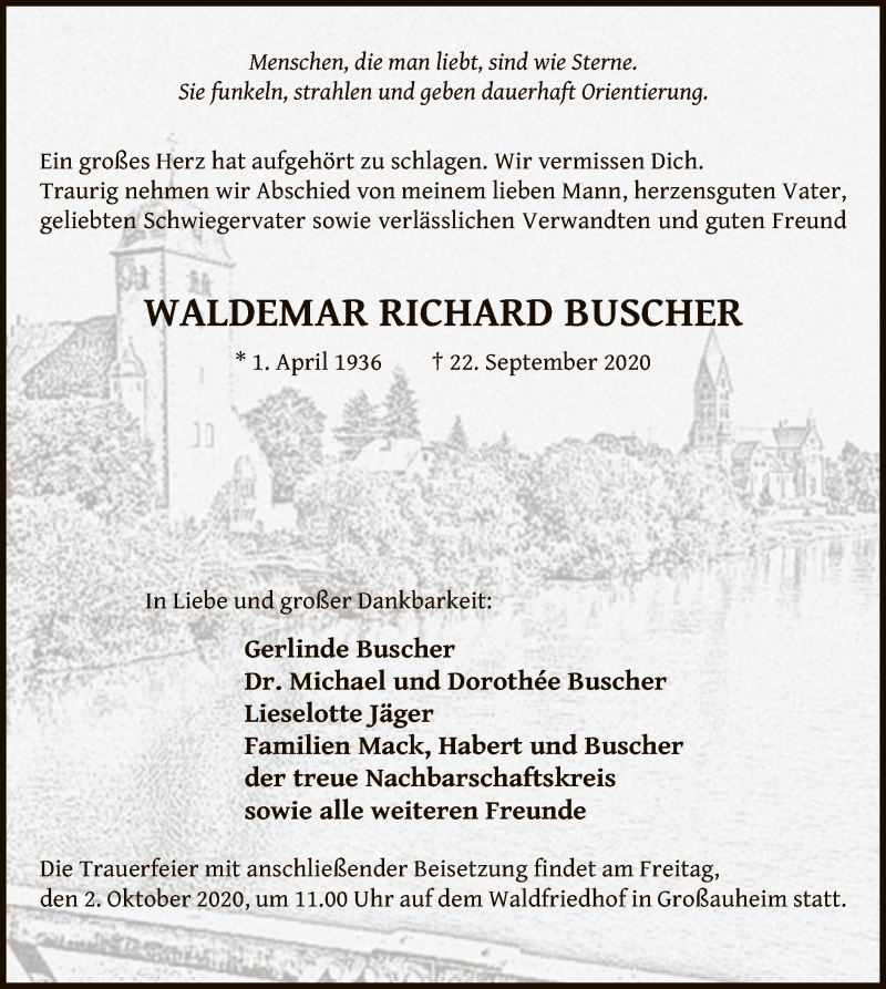  Traueranzeige für Waldemar Richard Buscher vom 26.09.2020 aus OF