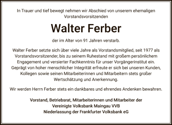 Traueranzeige von Walter Ferber von OF