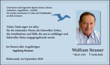 Traueranzeige von Wolfram Strasser von OF