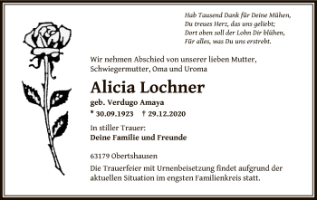 Traueranzeige von Alicia Lochner von OF