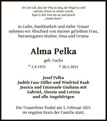 Traueranzeige von Alma Pelka von OF