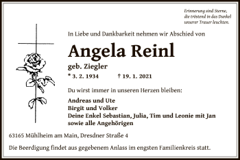 Traueranzeige von Angela Reinl von OF