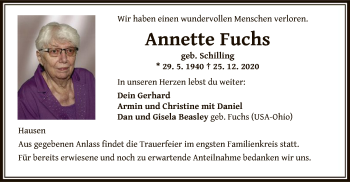 Traueranzeige von Annette Fuchs von OF