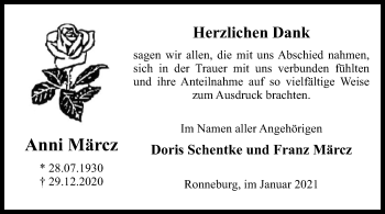 Traueranzeige von Anni Märcz von OF