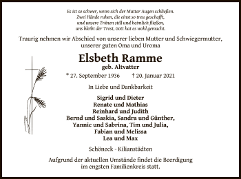 Traueranzeige von Elsbeth Ramme von OF