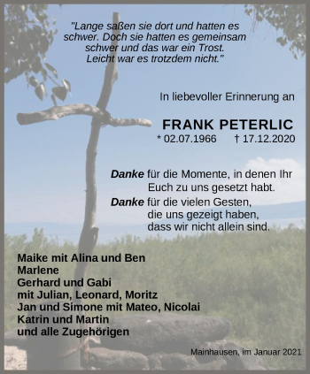 Traueranzeige von Frank Peterlic von OF