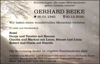 Traueranzeige von Gerhard Beike von OF