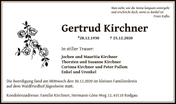 Traueranzeige von Gertrud Kirchner von OF