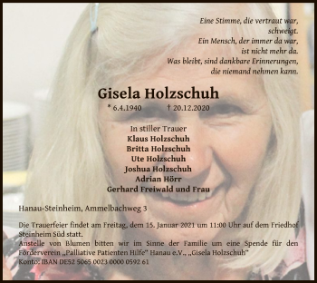 Traueranzeige von Gisela Holzschuh von OF