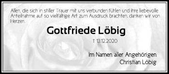 Traueranzeige von Gottfriede Löbig von OF