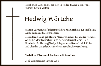 Traueranzeige von Hedwig Wörtche von OF