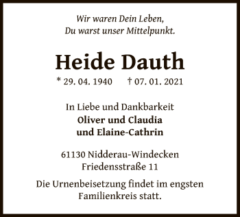 Traueranzeige von Heide Dauth von OF