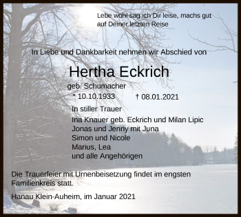 Traueranzeige von Hertha Eckrich von OF