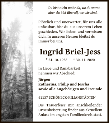 Traueranzeige von Ingrid Briel-Jess von OF