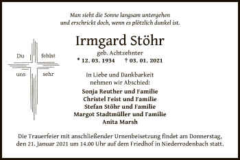 Traueranzeige von Irmgard Stöhr von OF