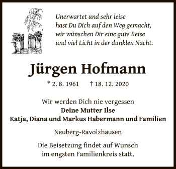 Traueranzeige von Jürgen Hofmann von OF