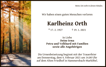 Traueranzeige von Karlheinz Orth von OF