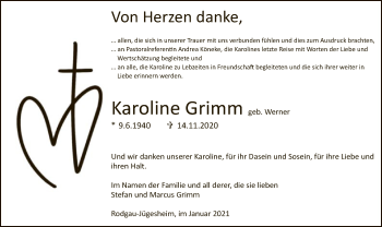 Traueranzeige von Karoline Grimm von OF