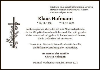 Traueranzeige von Klaus Hofmann von OF