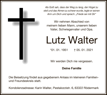 Traueranzeige von Lutz Walter von OF