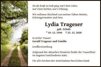 Traueranzeige von Lydia Trageser von OF