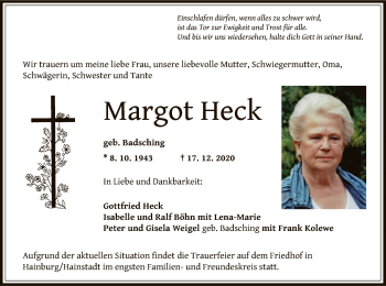 Traueranzeige von Margot Heck von OF