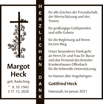 Traueranzeige von Margot Heck von OF