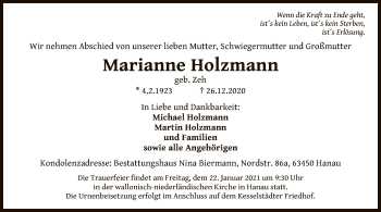 Traueranzeige von Marianne Holzmann von OF