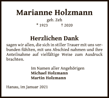 Traueranzeige von Marianne Holzmann von OF