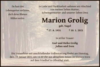 Traueranzeige von Marion Grolig von OF