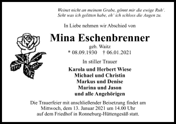 Traueranzeige von Mina Eschenbrenner von OF