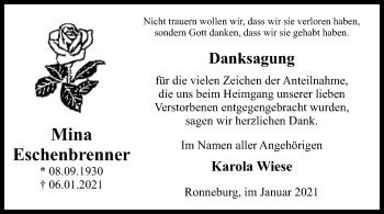 Traueranzeige von Mina Eschenbrenner von OF