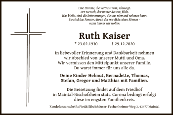 Traueranzeige von Ruth Kaiser von OF