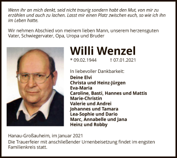 Traueranzeige von Willi Wenzel von OF