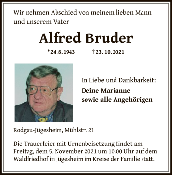 Traueranzeige von Alfred Bruder von OF