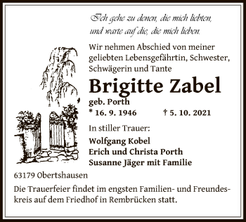 Traueranzeige von Brigitte Zabel von OF