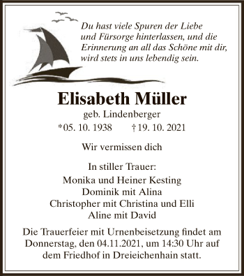 Traueranzeige von Elisabeth Müller von OF