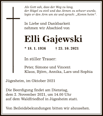 Traueranzeige von Elli Gajewski von OF