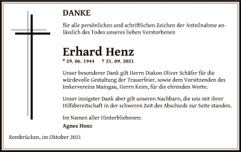 Traueranzeige von Erhard Henz von OF