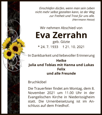 Traueranzeige von Eva Zerrahn von OF