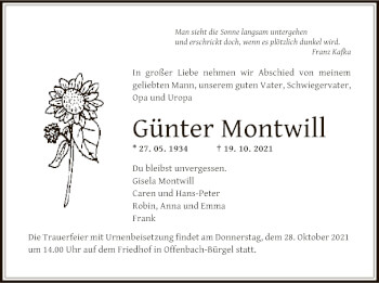 Traueranzeige von Günter Montwill von OF